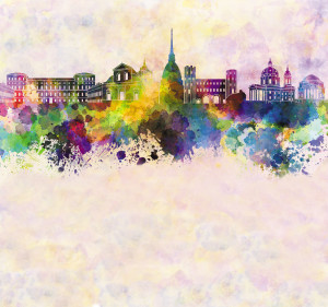 Turin skyline in watercolor background